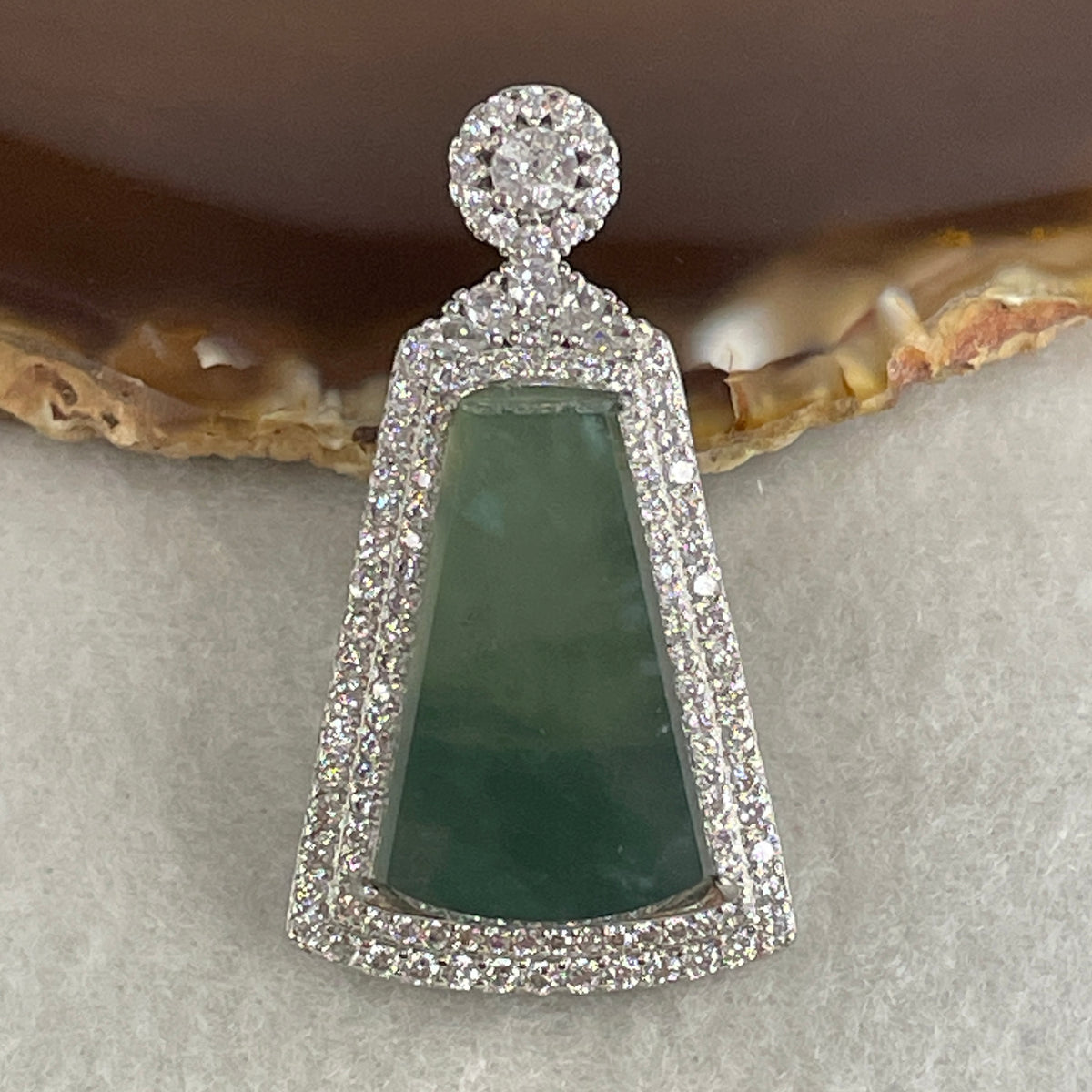 Natural Type A Blueish Green Jadeite Wushipai Pendant in S925 Silver | (13.60g | 24.8 x 15.5 x 3.5mm | Unobstructed Peace & Supreme Protection Anchor, Feng Shui Harmony & Executive Calm Pendant) - Huangs Jadeite and Jewelry Pte Ltd