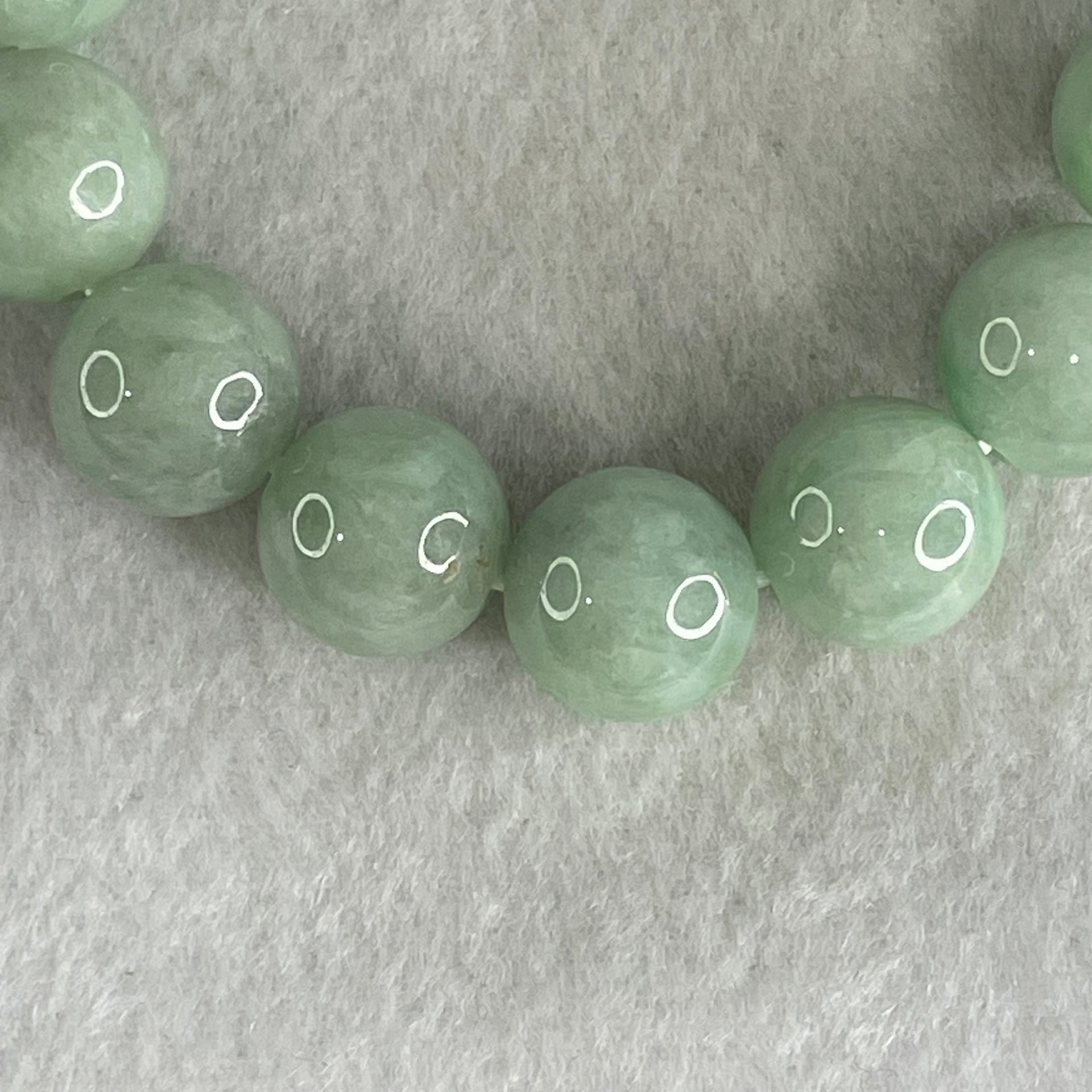 Type A Light Green Jadeite Beads Bracelet 67.56g 16cm 13.9mm 15 Beads (Slight Internal Lines) - Huangs Jadeite and Jewelry Pte Ltd