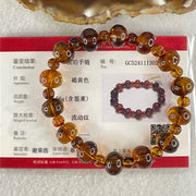Natural Dark Brownish Yellow Flower Amber Beads Bracelet 9.56g 15.5cm 10.8mm 14 Beads 5.9mm 14 Beads - Huangs Jadeite and Jewelry Pte Ltd
