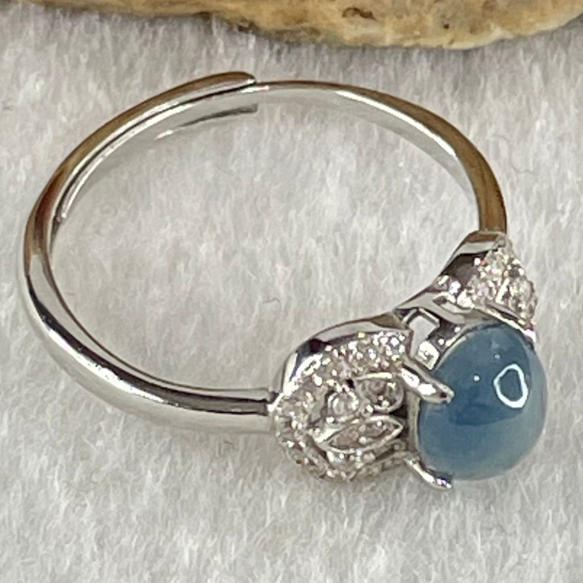 Type A Dark Blue with Blueish Green Jadeite with Crystals in S925 Sliver Ring (Adjustable Size) 1.65g 5.8 by 4.5mm - Huangs Jadeite and Jewelry Pte Ltd