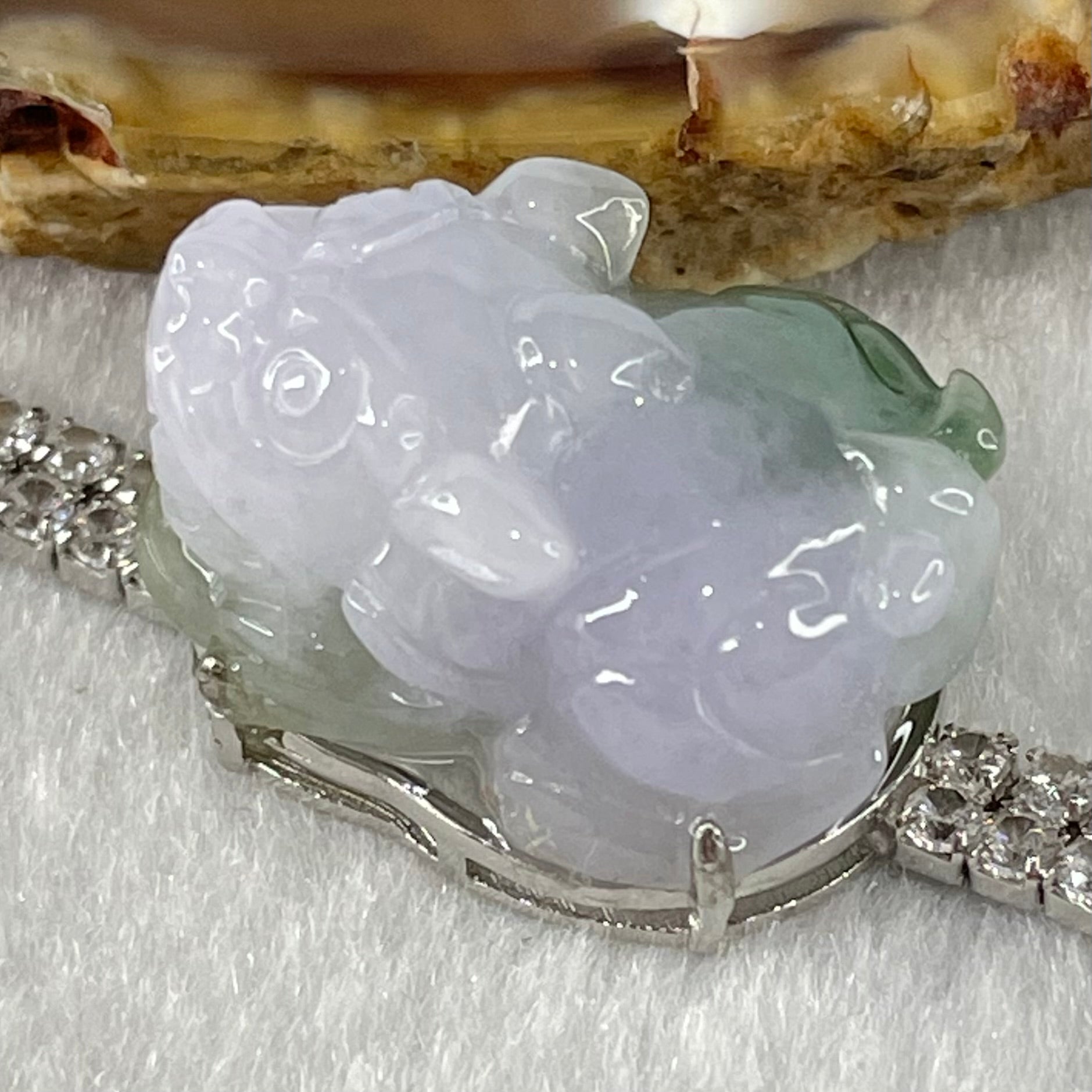 Type A Lavender and Blueish Green Jadeite Male Pixiu in S925 Sliver with Crystals Bracelet 14.06g 22.2 by 15.5 by 13.0mm - Huangs Jadeite and Jewelry Pte Ltd
