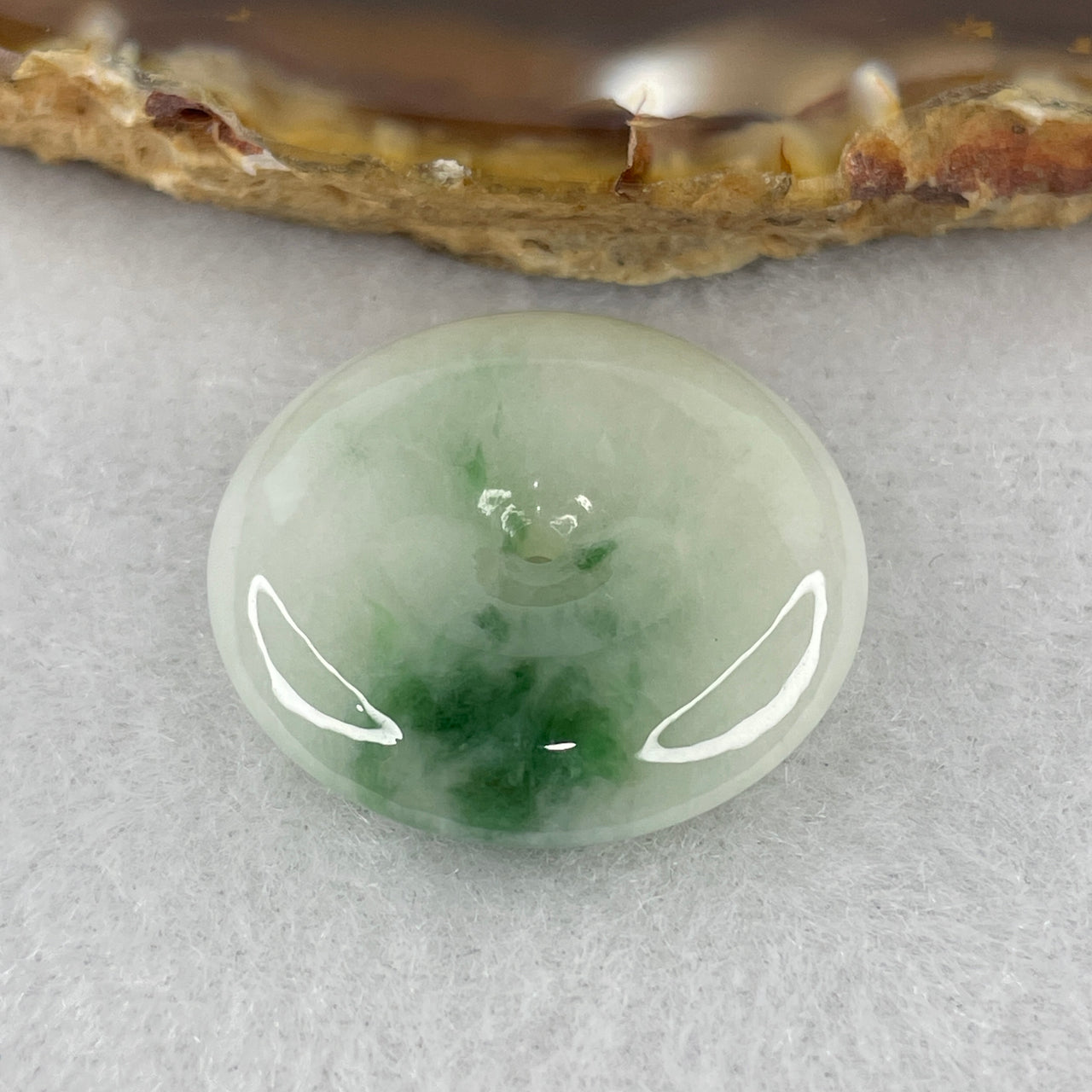 Natural Type A Colorless Jadeite Ping An Kou Donut Pendant with Dark Green Piao Hua | 100% Untreated Floating Flower Peace Buckle | Icy Fei Cui Jade Pendant (7.45g | 24.9 × 5.8mm)