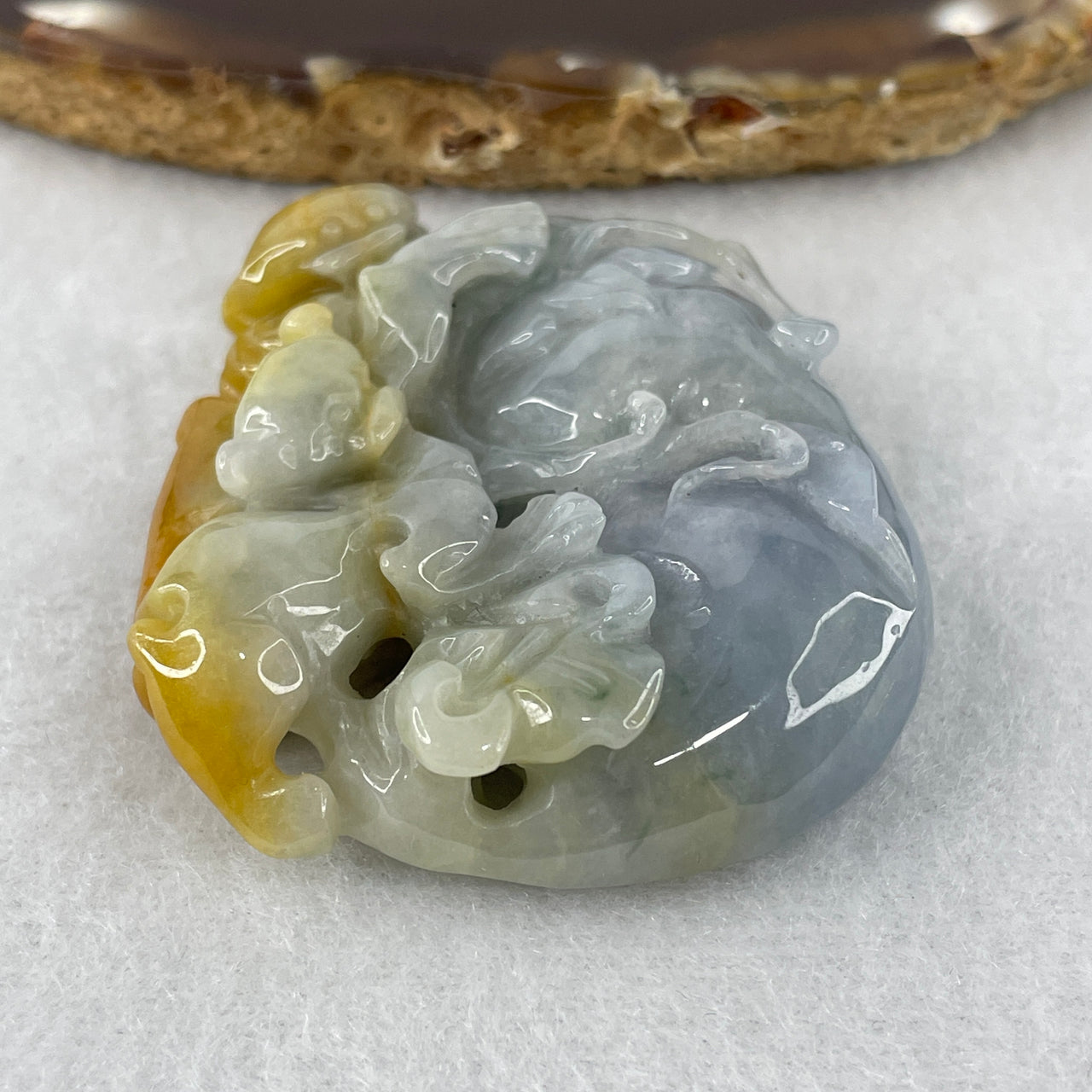 Natural Type A Lavender & Yellowish Jadeite "Twin Bat with Pixiu on Hulu" Pendant | 100% Untreated Master Carved Fei Cui Talisman (46.53g | 51.2mm × 43.0mm × 12.5mm)
