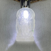 Rare Type A Icy White to Colorless with Green Spot Jadeite Amitabha Buddha with Buddha Double Side and Double Dragon and Elephants Pendant 68.88g 80.5 by 46.3 by 7.9mm - Huangs Jadeite and Jewelry Pte Ltd