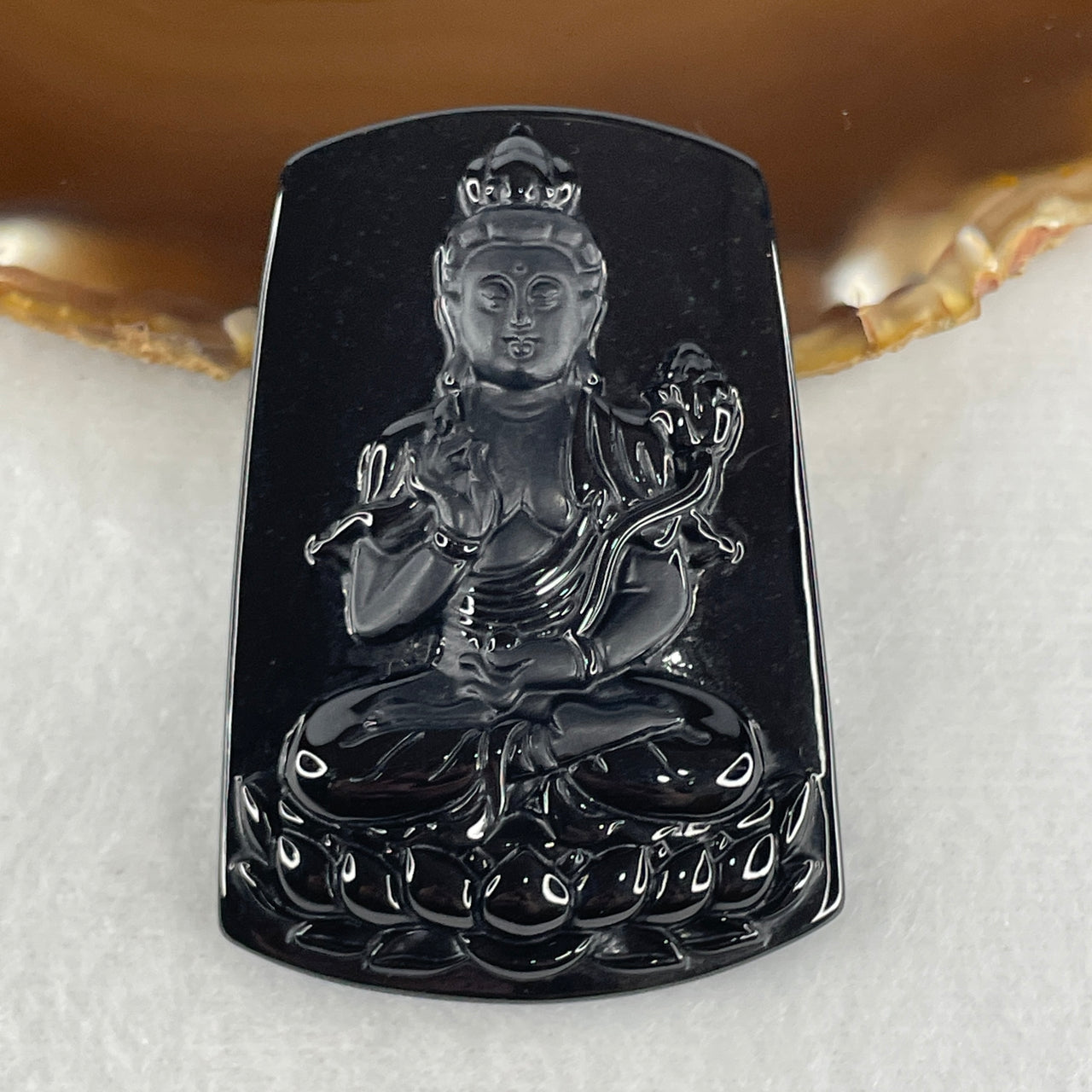 Certified Type A Opaque Black Omphacite Jadeite Bodhisattva Mahasthamaprapta Pendant | Great Strength & Horse Zodiac Amulet (27.51g | 59.3 x 40.8 x 9.2mm)