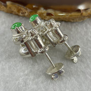 Type A Natural Semi Icy Green Jadeite Cabochon 6.2 by 5.5 by 2.5m Stone for Setting 22.45g (On Silver Earrings Mold) - Huangs Jadeite and Jewelry Pte Ltd