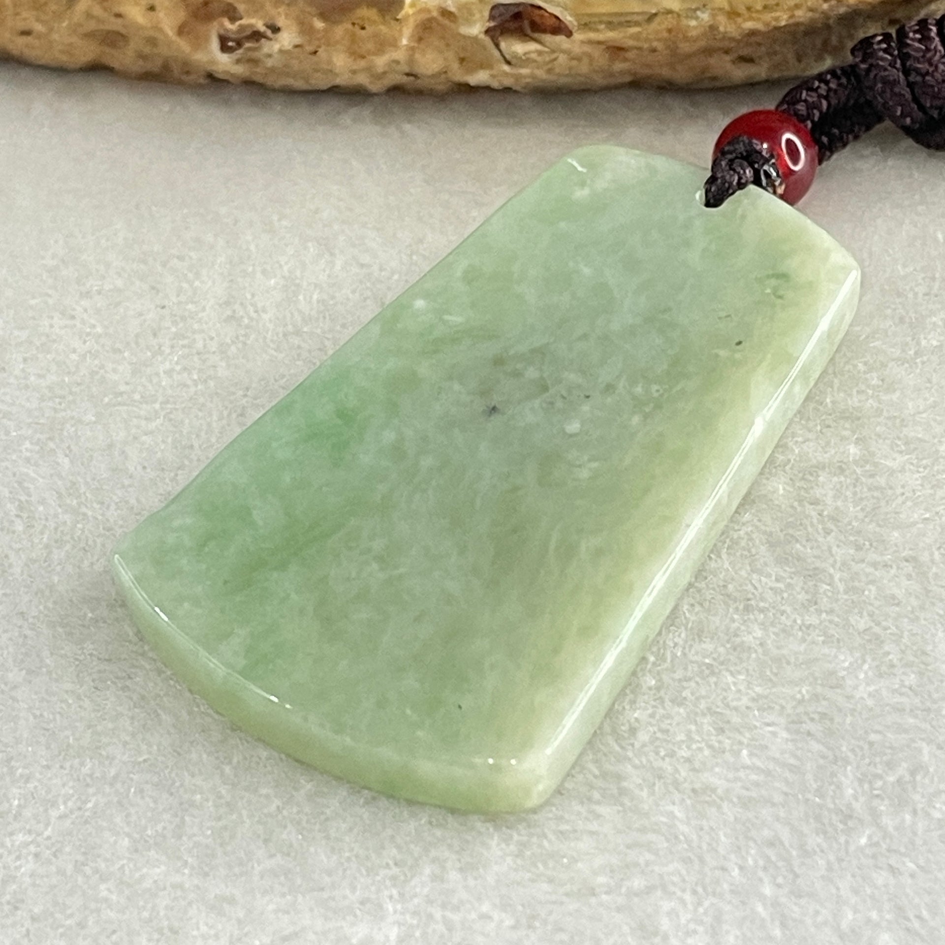 Natural Type A Green Jadeite Wu Shi Pai Pendant 14.53g 43.5 by 25.9 by 4.0mm - Huangs Jadeite and Jewelry Pte Ltd