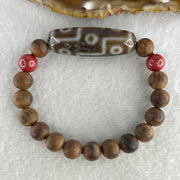 Natural Wooden Beads with 9 Eyes Dzi Bead Bracelet 16.46g 147cm 38.9 by 13.0mm 9Eye - 8.2mm 17 Beads - Huangs Jadeite and Jewelry Pte Ltd