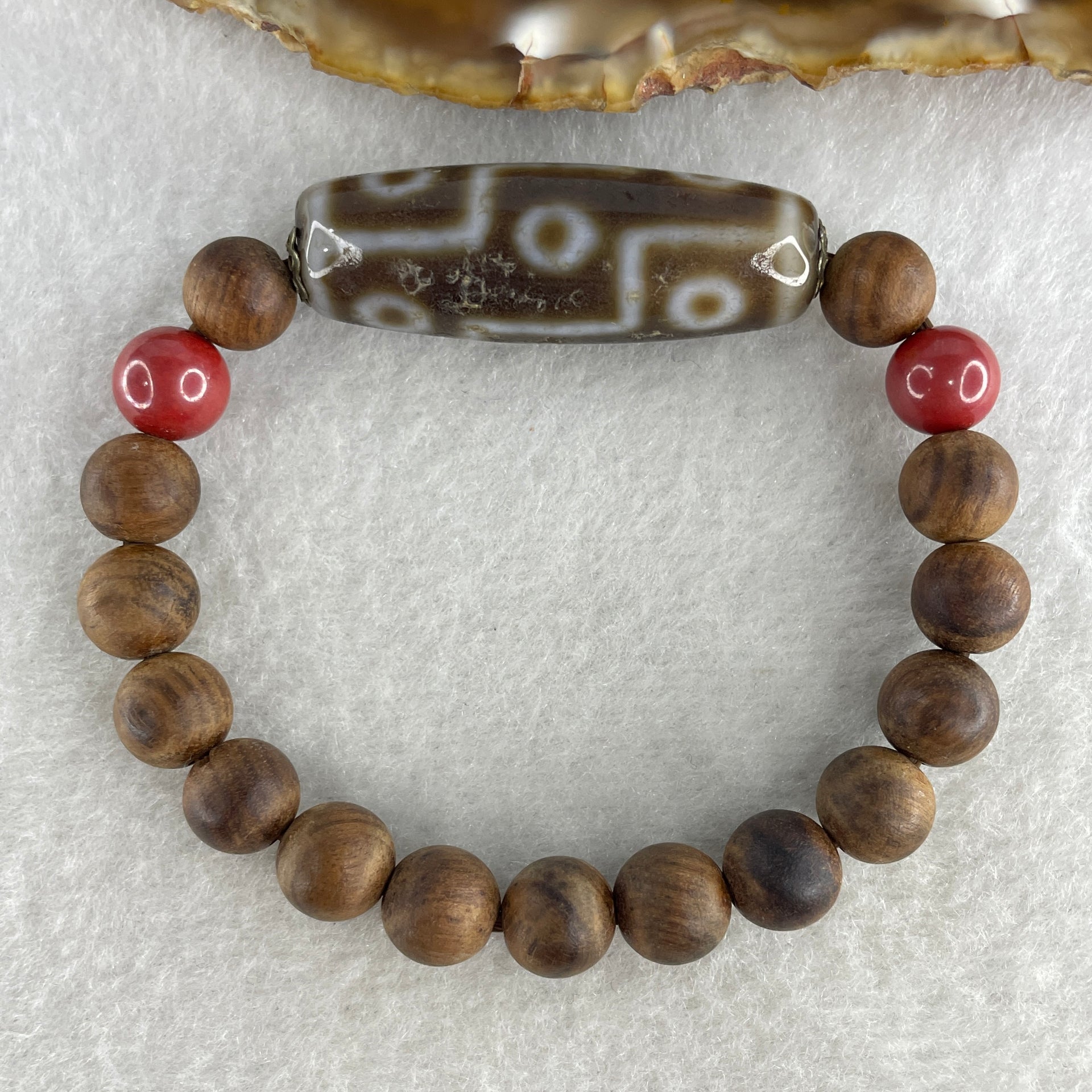 Natural Wooden Beads with 9 Eyes Dzi Bead Bracelet 16.46g 147cm 38.9 by 13.0mm 9Eye - 8.2mm 17 Beads - Huangs Jadeite and Jewelry Pte Ltd