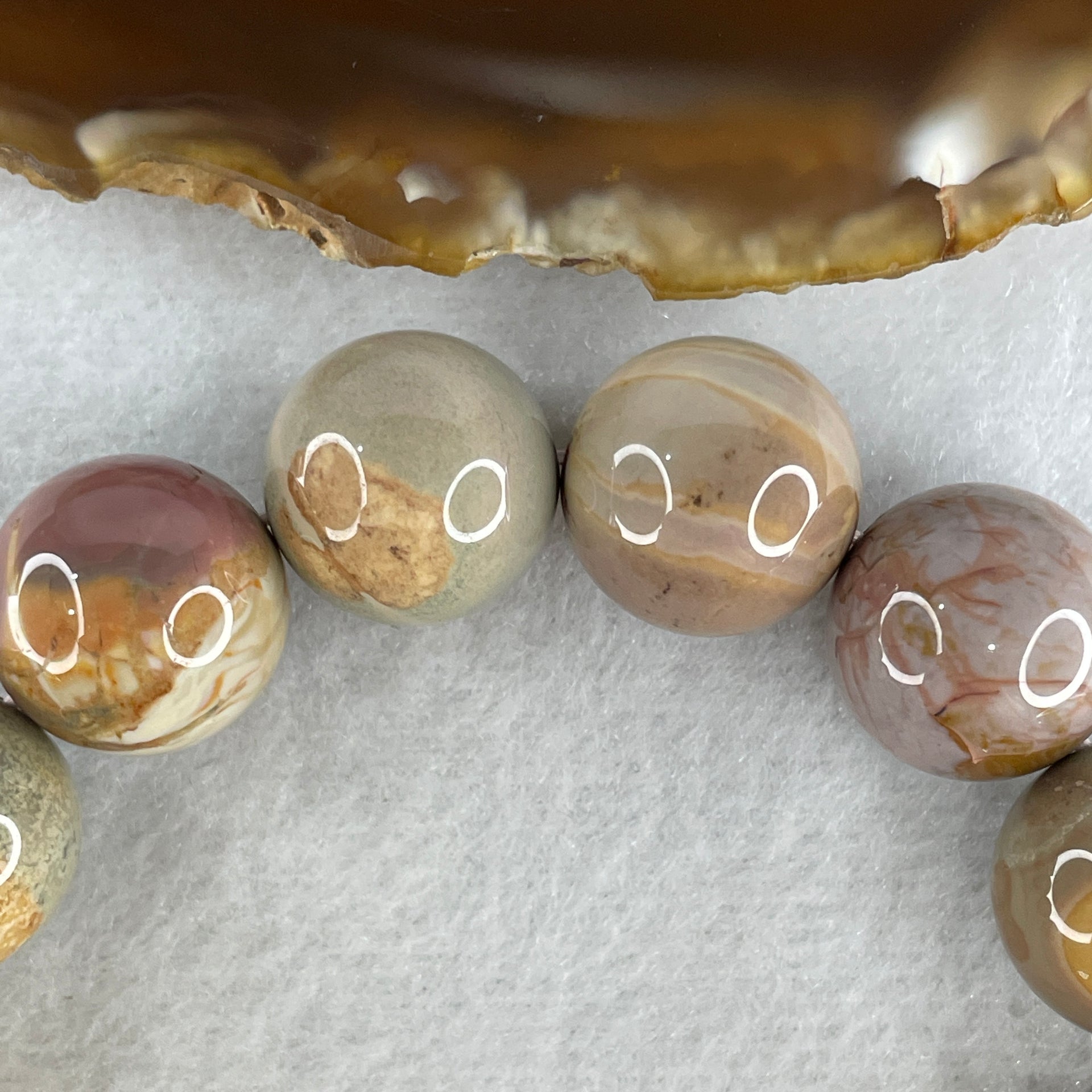 Certified Natural Alashan Agate Greyish Pink Beads Bracelet 66.758g 16cm 15.4mm 14Beads - Huangs Jadeite and Jewelry Pte Ltd