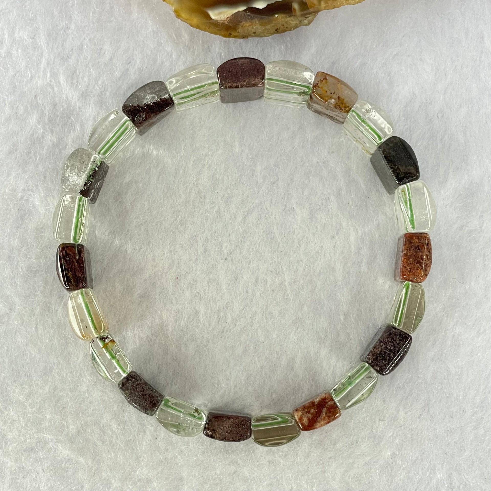 Natural Phantom Quartz Crystal Beads Bracelet 32.23g 17.5cm 13.6 by 8.2 by 5.0mm 23pcs - Huangs Jadeite and Jewelry Pte Ltd