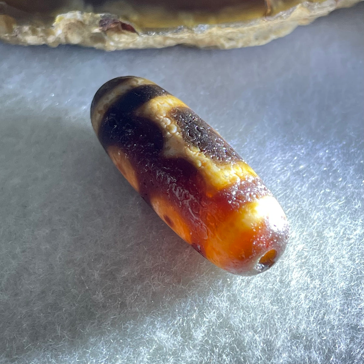 Aged Natural Powerful Tibetan Old Oily Agate 3 Eyes Dzi Bead Heavenly Master (Tian Zhu) 三眼天诛 5.09g 28.4 by 10.7mm - Huangs Jadeite and Jewelry Pte Ltd