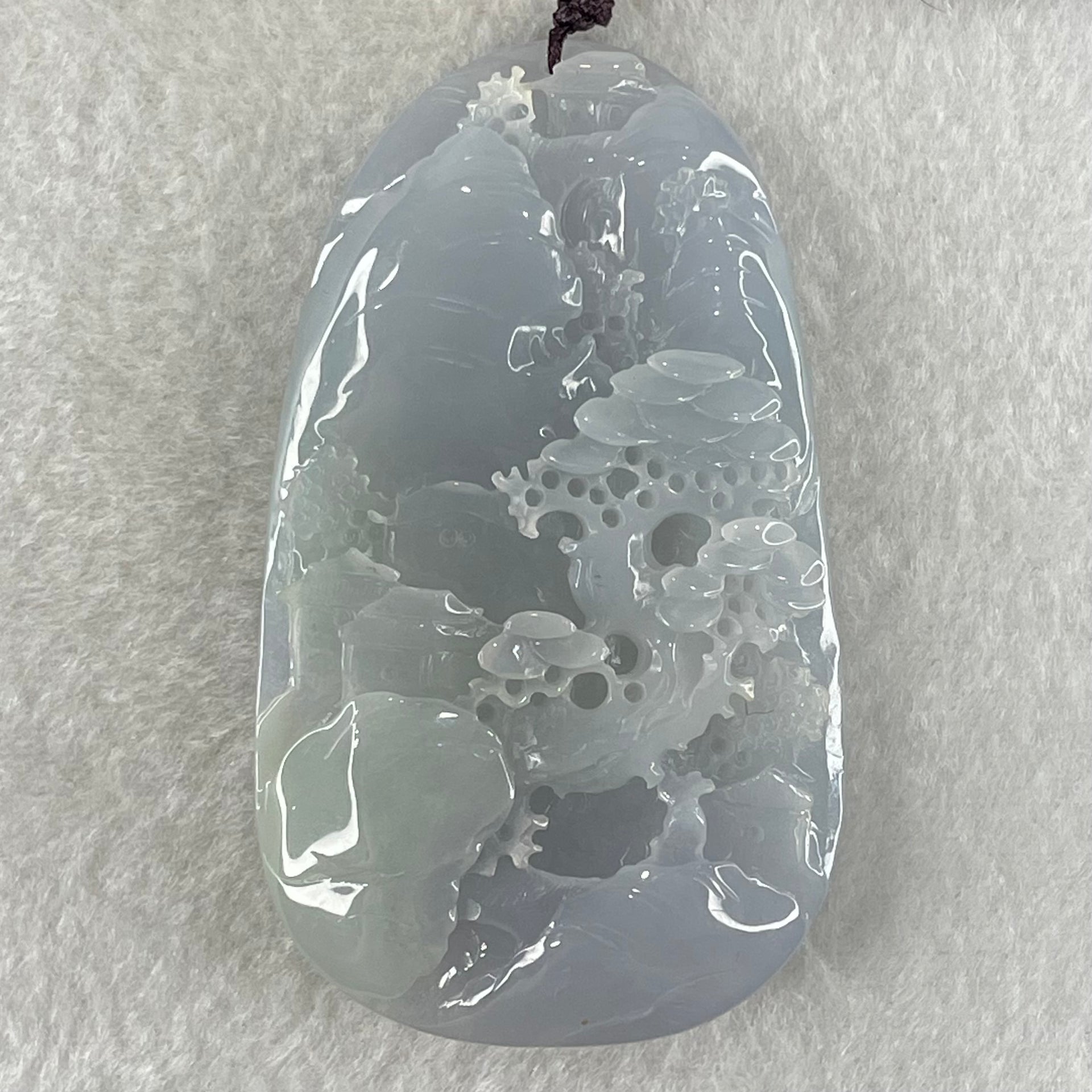 Grandmaster Type A Jelly Full Lavender Jadeite Shan Shui Scenic with Gui Ren Benefactor 85.31g 71.9 by 42.8 by 12.1mm - Huangs Jadeite and Jewelry Pte Ltd