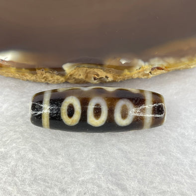 Natural Powerful Tibetan Old Oily Agate 5 Eyes Dzi Bead Heavenly Master (Tian Zhu) 五眼天诛 9.80g 34.4 by 13.0 mm - Huangs Jadeite and Jewelry Pte Ltd