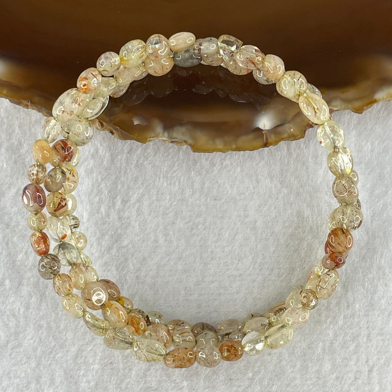 Natural Golden Rutilated Quartz Pebble Shape Beads Bracelet 15.04g 16cm 4.9mm 106Beads