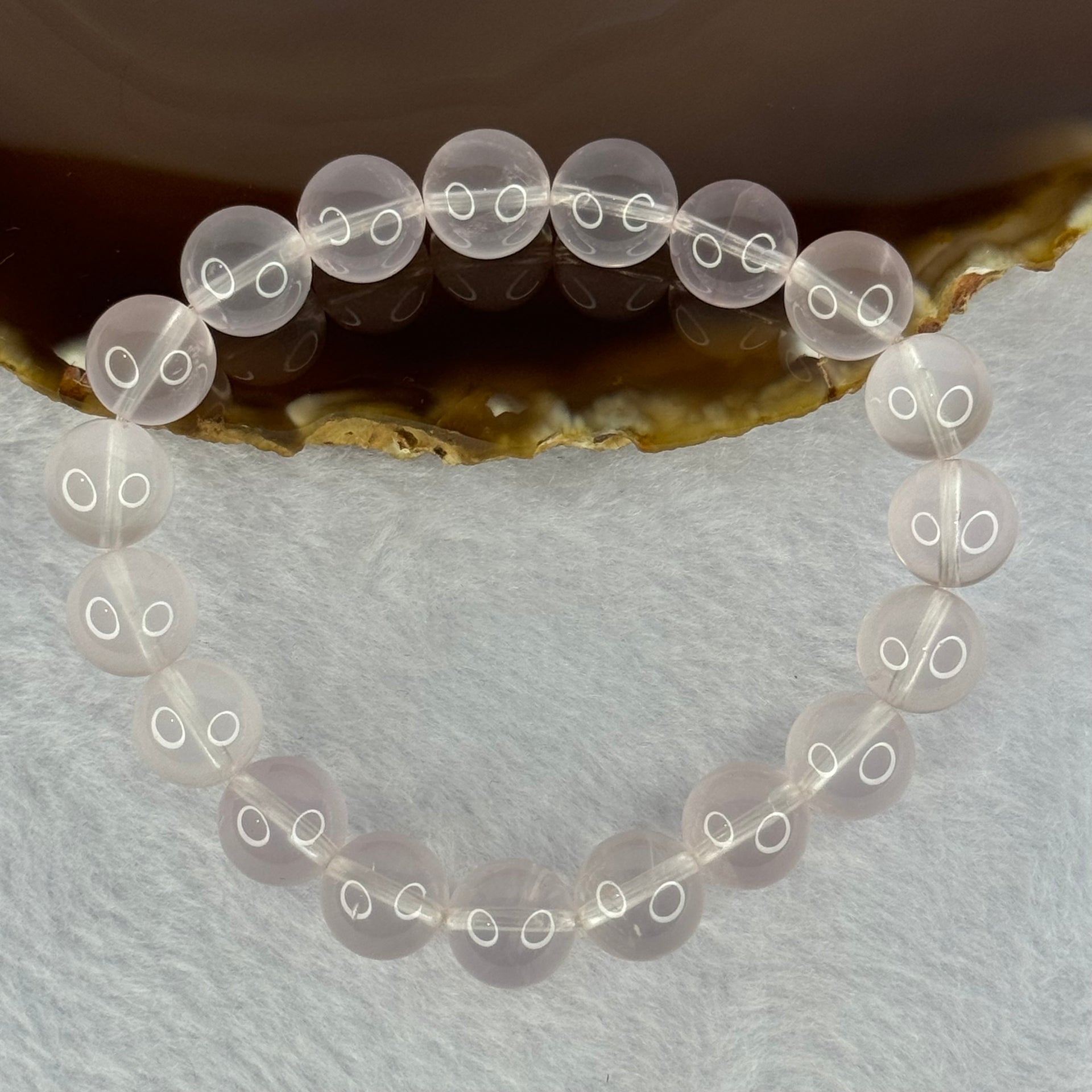 Natural Rose Quartz Beads Bracelet 天然玫瑰石英珠手链 28.99g 16.5cm 10.4mm 19 Beads - Huangs Jadeite and Jewelry Pte Ltd