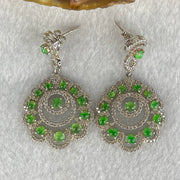 Type A Icy Green Jadeite Cabochon With Crystals in S925 Sliver Earrings 8.92g 3.5 by 1.5mm - Huangs Jadeite and Jewelry Pte Ltd