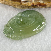 Type A Icy Blueish Green with Dark Green and Yellow Patches Jadeite Ruyi Pendant 8.36g 38.8 by 25.9 by 4.6mm - Huangs Jadeite and Jewelry Pte Ltd