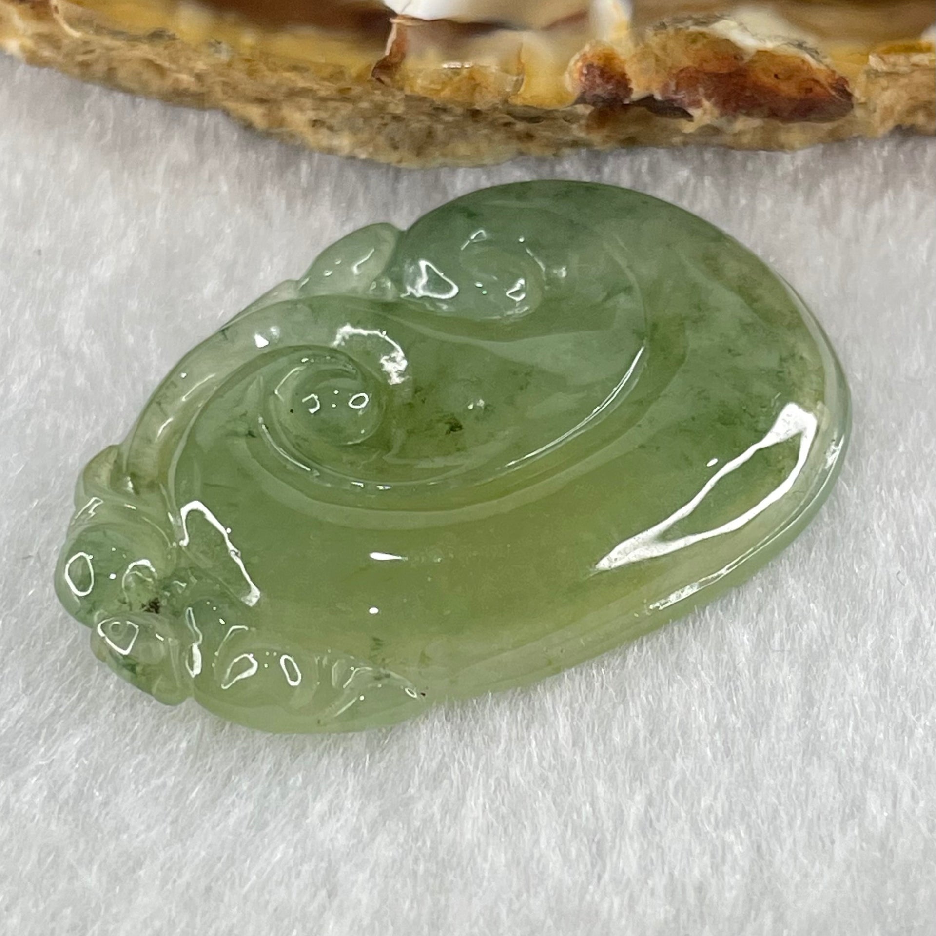 Type A Icy Blueish Green with Dark Green and Yellow Patches Jadeite Ruyi Pendant 8.36g 38.8 by 25.9 by 4.6mm - Huangs Jadeite and Jewelry Pte Ltd