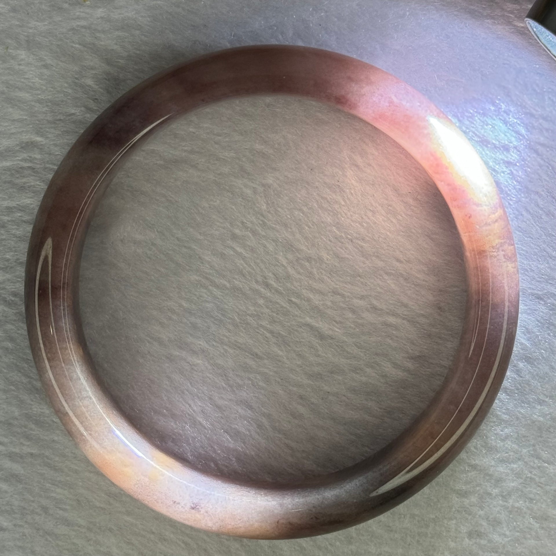 Transparent Dark Purple with Yellow Quartzite Jade Bangle 天山玉手镯 Internal Diameter 62.0mm 55.90g 14.8 by 8.8mm - Huangs Jadeite and Jewelry Pte Ltd