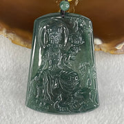 Grand Master Type A Icy Dark Blueish Green Samantabhadra Bodhisattva Guan Yin on Elephant and Flower Pendant 61.87g 57 by 41.6 by 5.6mm - Huangs Jadeite and Jewelry Pte Ltd