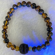 Natural Dark Brownish Yellow Flower Amber Beads Bracelet 天然抚顺金珀手链 7.13g 15.5cm 7.9mm 29 Beads - Huangs Jadeite and Jewelry Pte Ltd