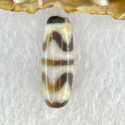 Natural Powerful Tibetan Old Oily Dark Brown White Yellow Agate Double Tiger Tooth Daluo Dzi Bead Heavenly Master (Tian Zhu) 双虎呀天诛 9.53g 36.8 by 13.1mm - Huangs Jadeite and Jewelry Pte Ltd