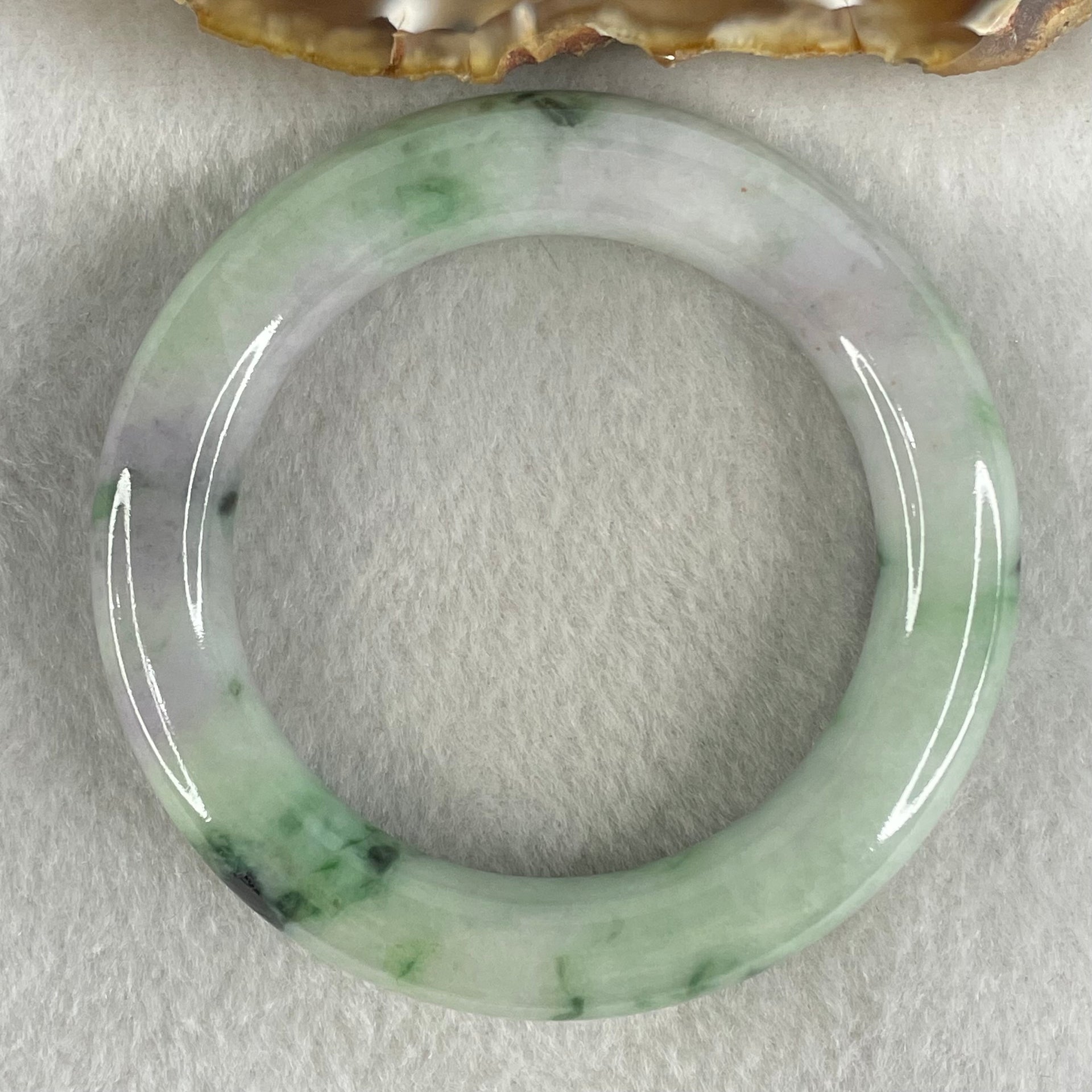 Type A Light Green Lavender with Dark Green Piao Hua Jadeite Bangle 65.95g Internal Diameter 51.2mm 11.4 by 11.2mm (Slight Internal Lines, Burnt) - Huangs Jadeite and Jewelry Pte Ltd