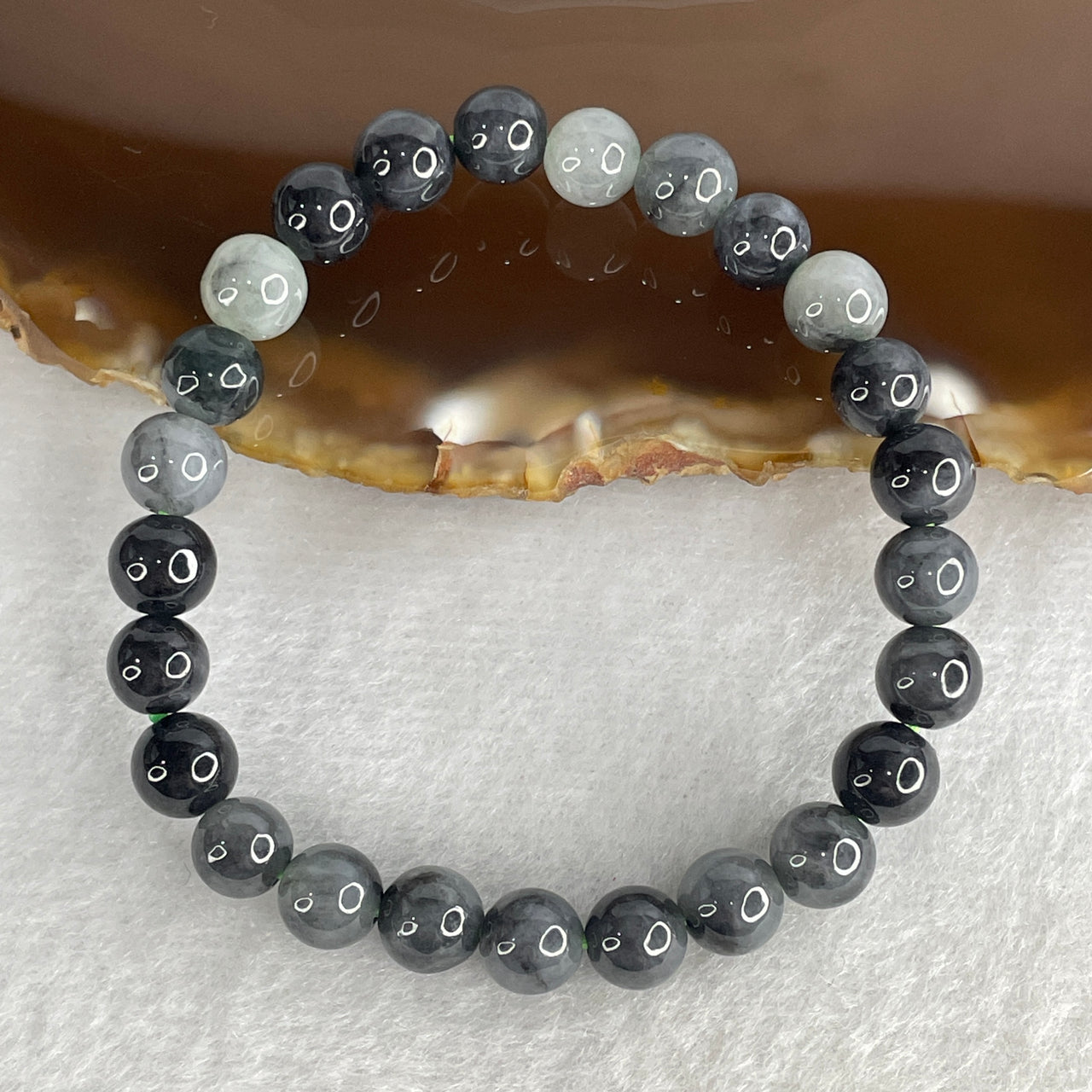 Natural Type A Black-Grey Wuji Jadeite Beads Bracelet | 14cm Tailored Strand | 25-Piece "Black Ink Painting" Grade A Black Jadeite Power Talisman (12.98g, 6.8mm)