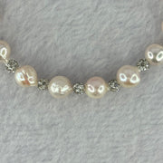 Natural Seawater Pearl Beads with Crystals in S925 Sliver Flower Bracelet 9.86g 15.5cm 7.4mm 13 Beads - Huangs Jadeite and Jewelry Pte Ltd