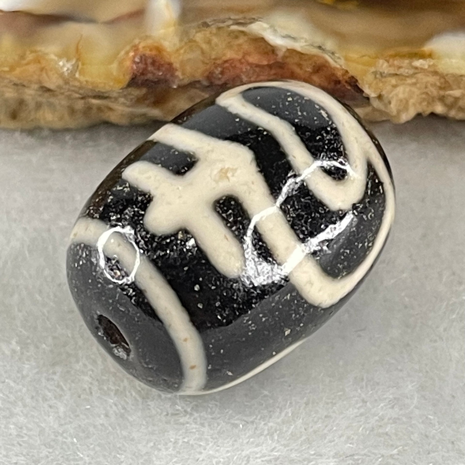 Natural Powerful Tibetan Old Oily Agate Double Nectar Vessel Dzi Bead Heavenly Master (Tian Zhu) 花蜜容器眼天珠 4.76g 17.7 by 13.1mm - Huangs Jadeite and Jewelry Pte Ltd