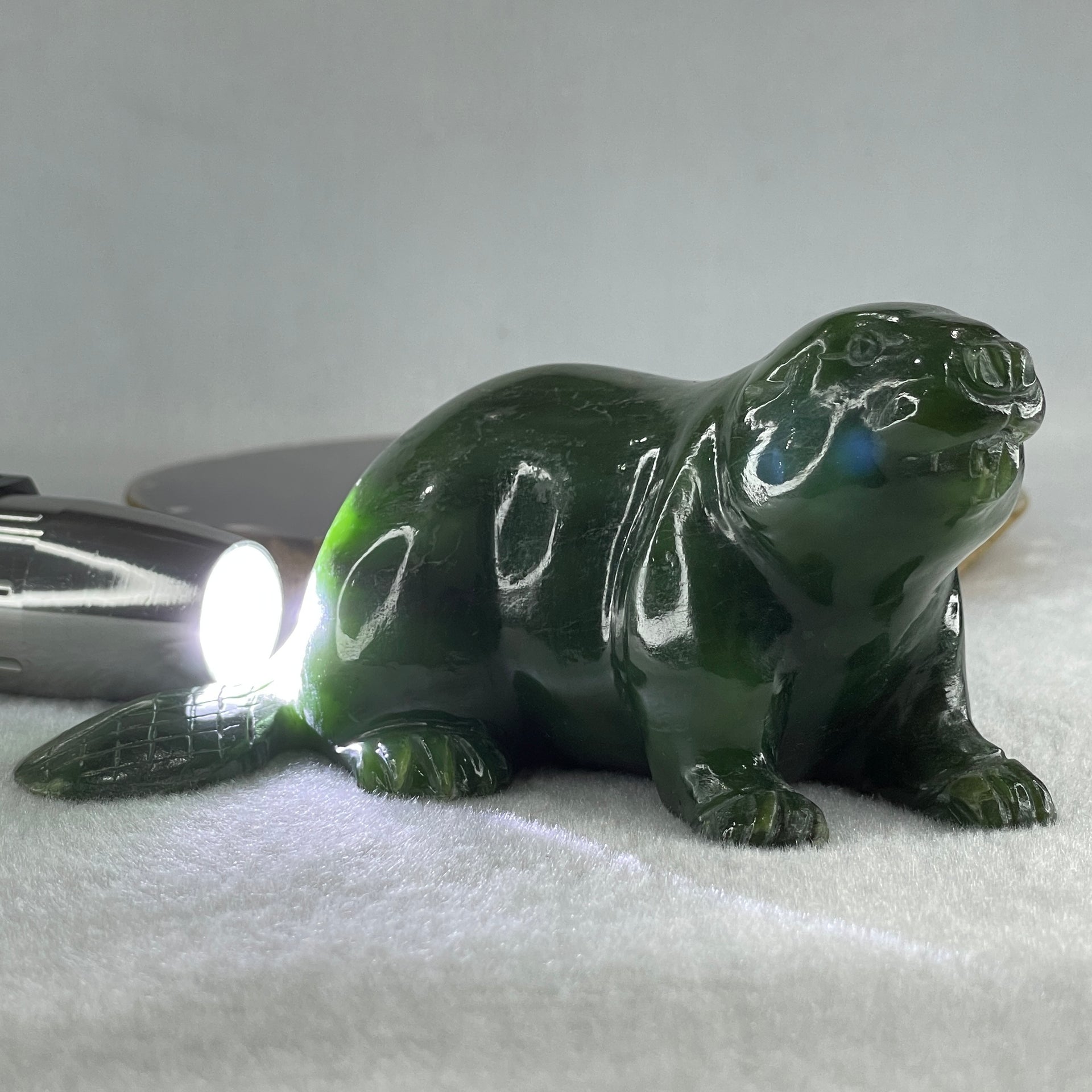 Natural Dark Green Serpentine Seal Display 481.5g 118.0 by 92.6 by 58.6mm - Huangs Jadeite and Jewelry Pte Ltd