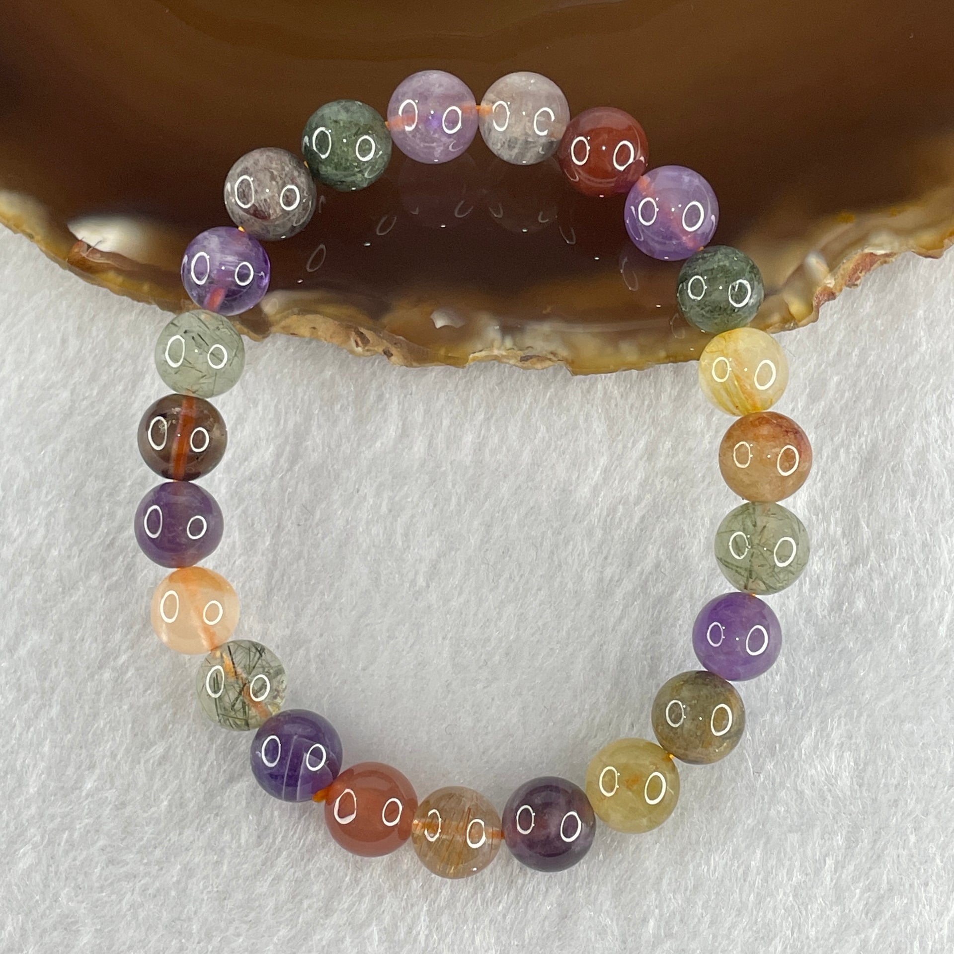 Natural Multi Treasures Mixed Quartz Beads Bracelet 17.65g 15.5cm 8.5mm 23Beads - Huangs Jadeite and Jewelry Pte Ltd