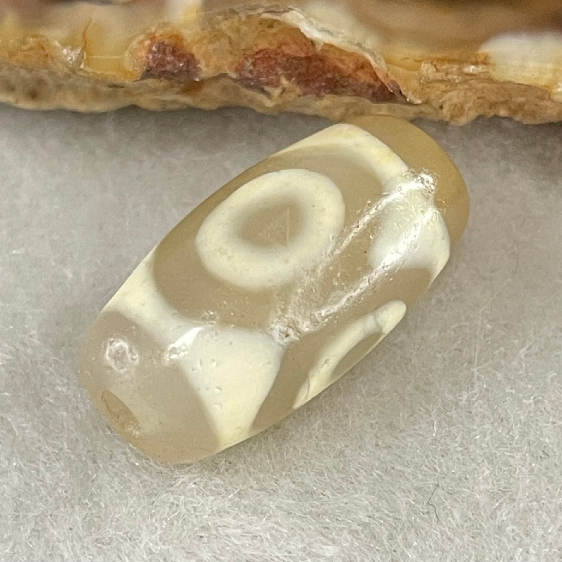 Natural Powerful Tibetan Old Oily Agate 3 Eyes Dzi Bead Heavenly Master (Tian Zhu) 三眼天诛 3.10g 20.0 by 10.5mm - Huangs Jadeite and Jewelry Pte Ltd