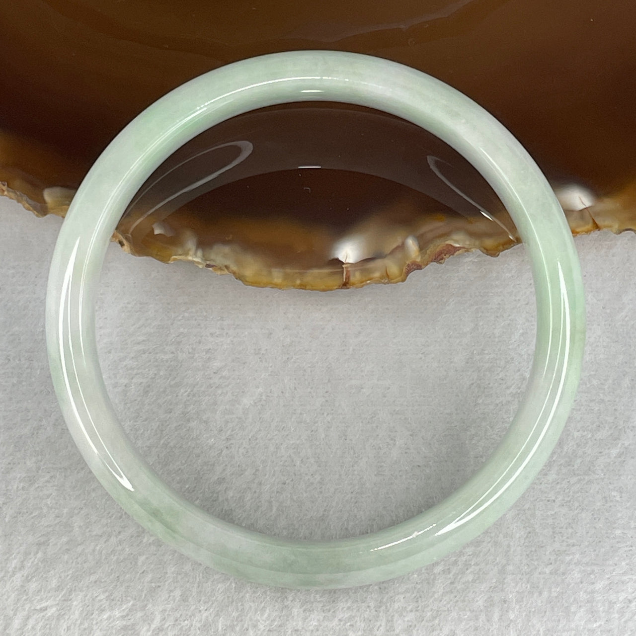 59.6mm Genuine Type A Jadeite Bangle - Large Size Faint Green Natural Jadeite Jewelry - 40.36g Wide Untreated Jade Bracelet for Women 11.6x6.4mm Wide (Very Slight Internal Lines)