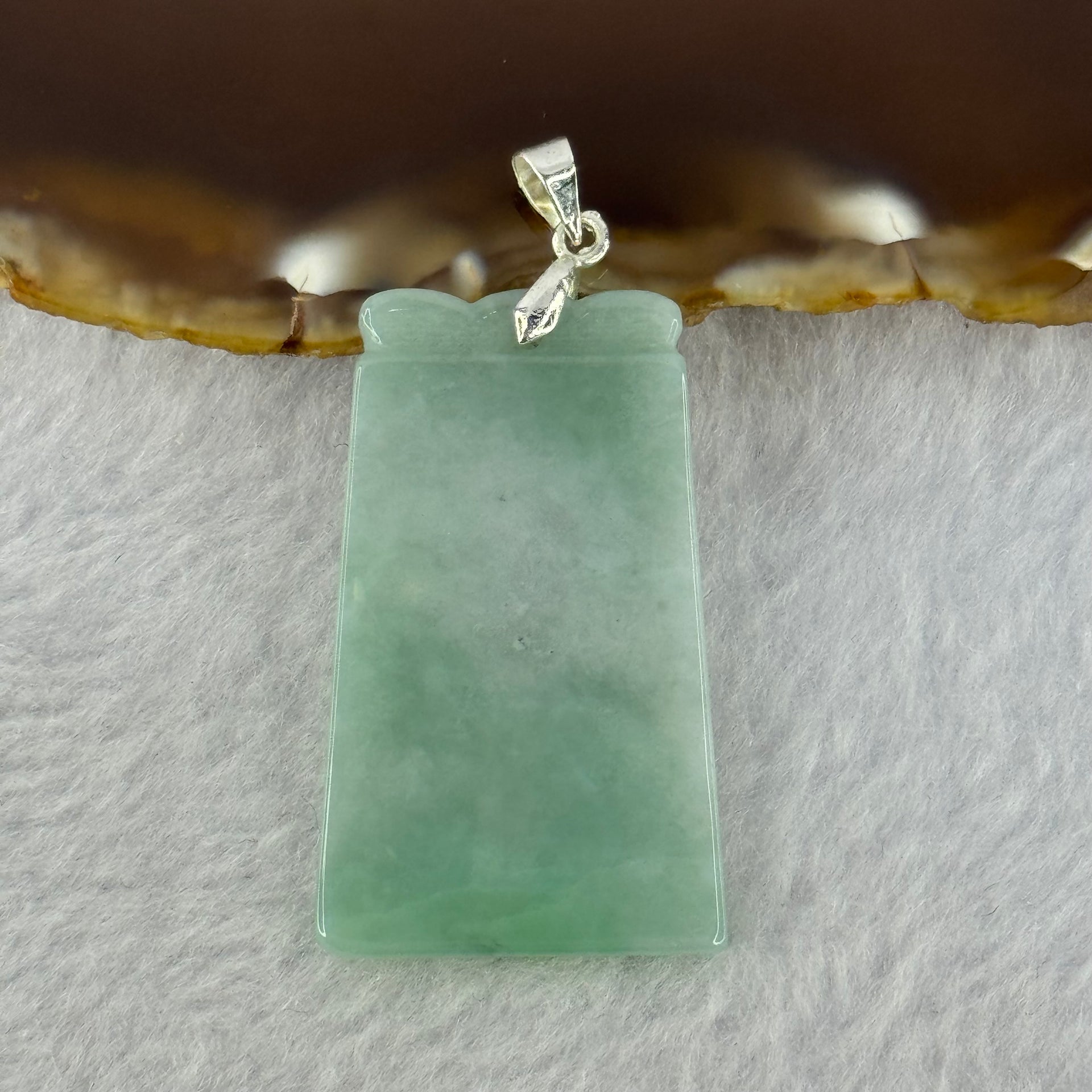 Type A Green and Lavender Jadeite Wu Shi Pai Pendant 9.11g 37.6 by 23.1 by 3.7mm - Huangs Jadeite and Jewelry Pte Ltd