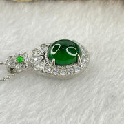 Type A Icy Green Omphasite Jadeite 11.1 by 9.2 by 6.0mm With Crystals in S925 Sliver Necklace 5.28g - Huangs Jadeite and Jewelry Pte Ltd