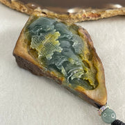 Grand Master Type A Brown with Blueish Green Jadeite Shan Shui with Guiren Benefactor Pendant 107.48g 74.0 by 53.9 by 23.3mm - Huangs Jadeite and Jewelry Pte Ltd