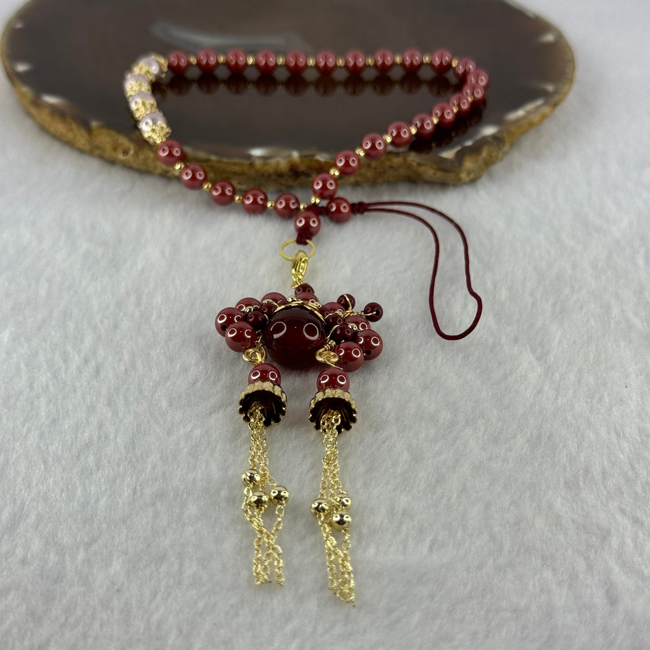 Natural Red Cinnabar Beads Princess Handphone Charm 25.90g 12.2mm - Huangs Jadeite and Jewelry Pte Ltd