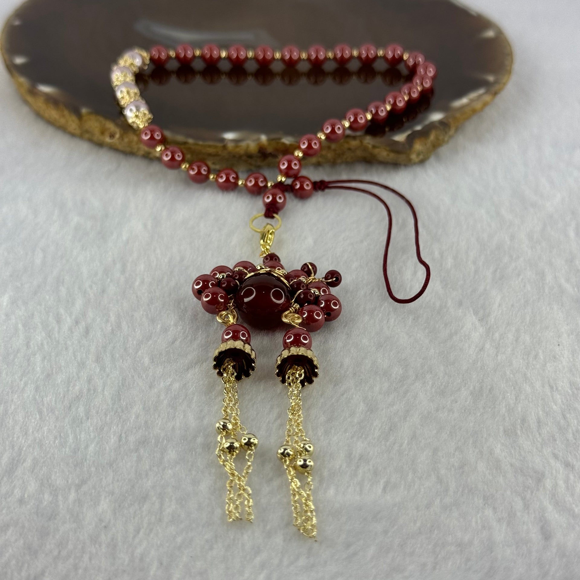 Natural Red Cinnabar Beads Princess Handphone Charm 25.90g 12.2mm - Huangs Jadeite and Jewelry Pte Ltd