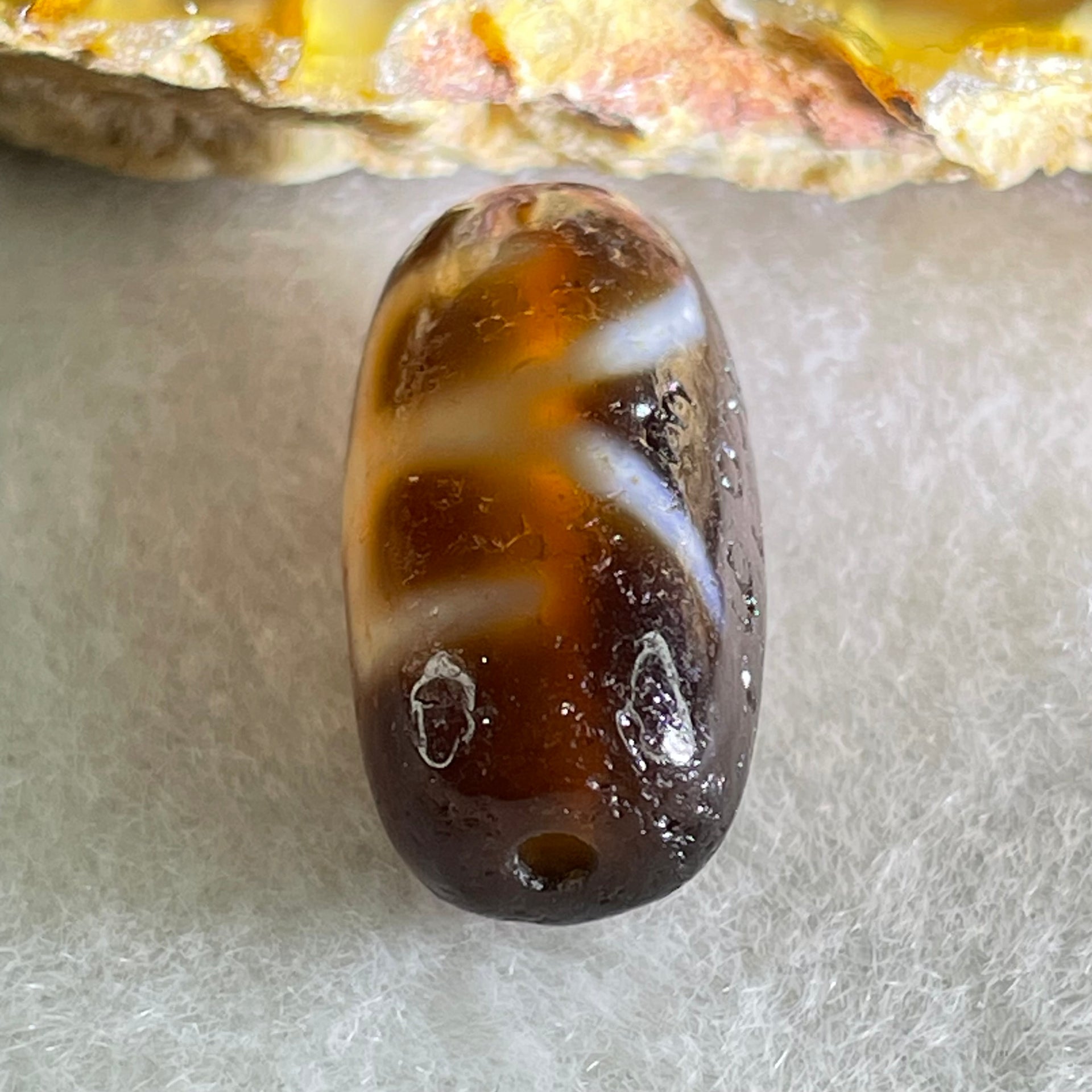 Natural Powerful Tibetan Old Oily Red White Agate Patina Guiren Tairen Human Benefactor Dzi Bead Heavenly Master (Tian Zhu) 贵人天珠 2.96g 19.4 by 10.2mm - Huangs Jadeite and Jewelry Pte Ltd