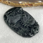 Type A Opaque to Partial Translucent Black Omphacite Jadeite Horse Pendant 26.34g 60.1 by 40.3 by 8.0mm - Huangs Jadeite and Jewelry Pte Ltd