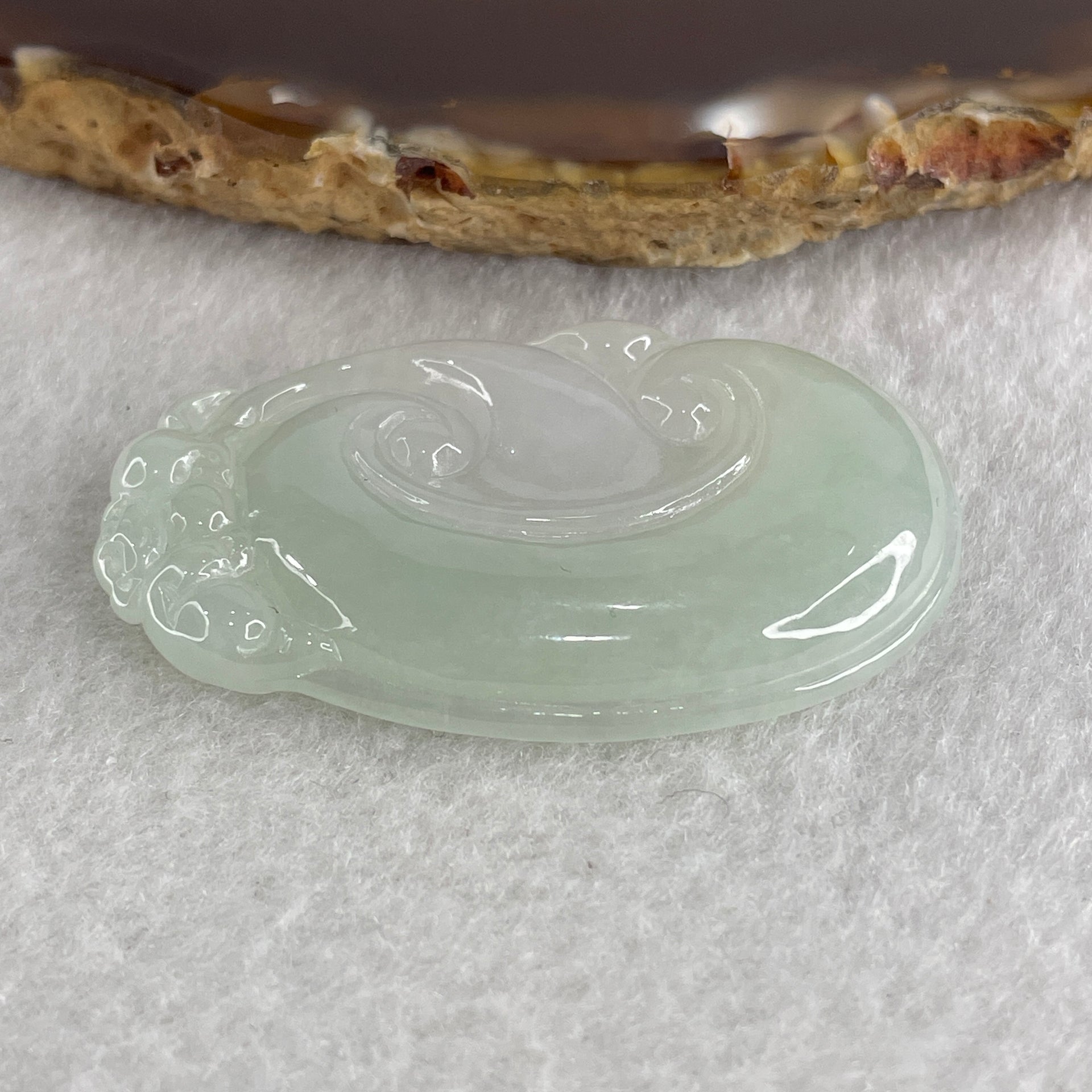 Natural Type A Semi Icy Light Green with Lavender Jadeite Pixiu on Ruyi Pendant 15.78g 47.9 by 29.3 by 6.0mm - Huangs Jadeite and Jewelry Pte Ltd