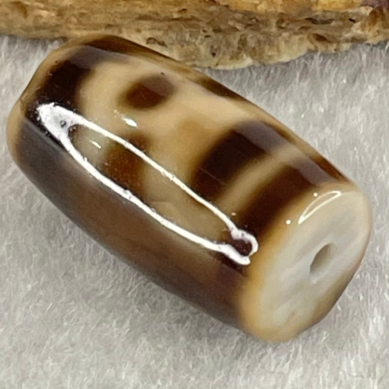Natural Powerful Tibetan Old Oily Agate Double Cai Shen Dzi Bead Heavenly Master (Tian Zhu) 双财神长天珠 4.86g 20.5 by 11.7mm - Huangs Jadeite and Jewelry Pte Ltd
