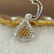 Type A Yellow Jadeite Milo Buddha 11.9 by 12.6 by 3.5mm Pendent with Crystals in S925 Sliver Necklace 5.41g - Huangs Jadeite and Jewelry Pte Ltd