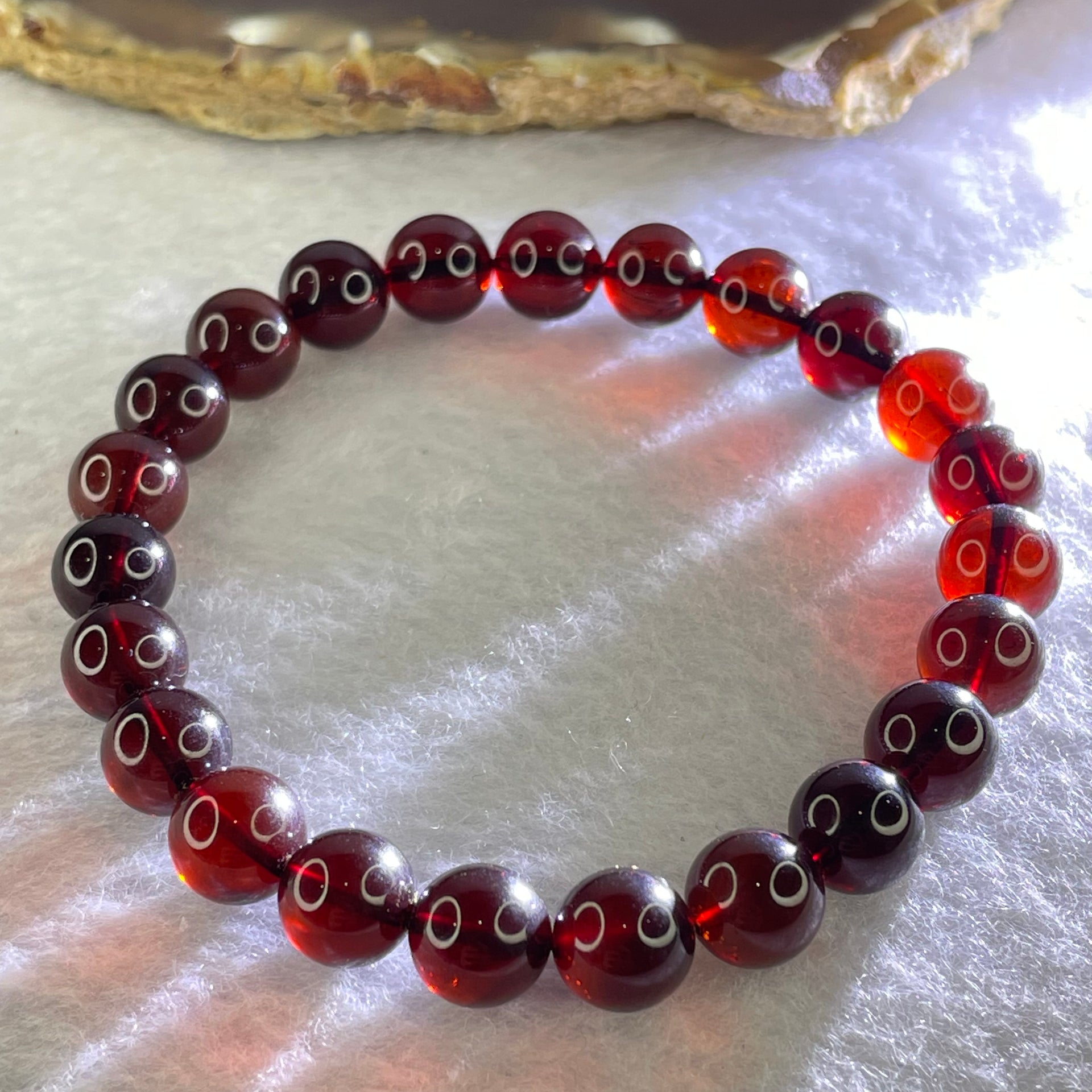 Natural Dark Red Blood Amber Beads Bracelet 天然血珀手链 8.12g 17cm 8.7mm 23 Beads - Huangs Jadeite and Jewelry Pte Ltd