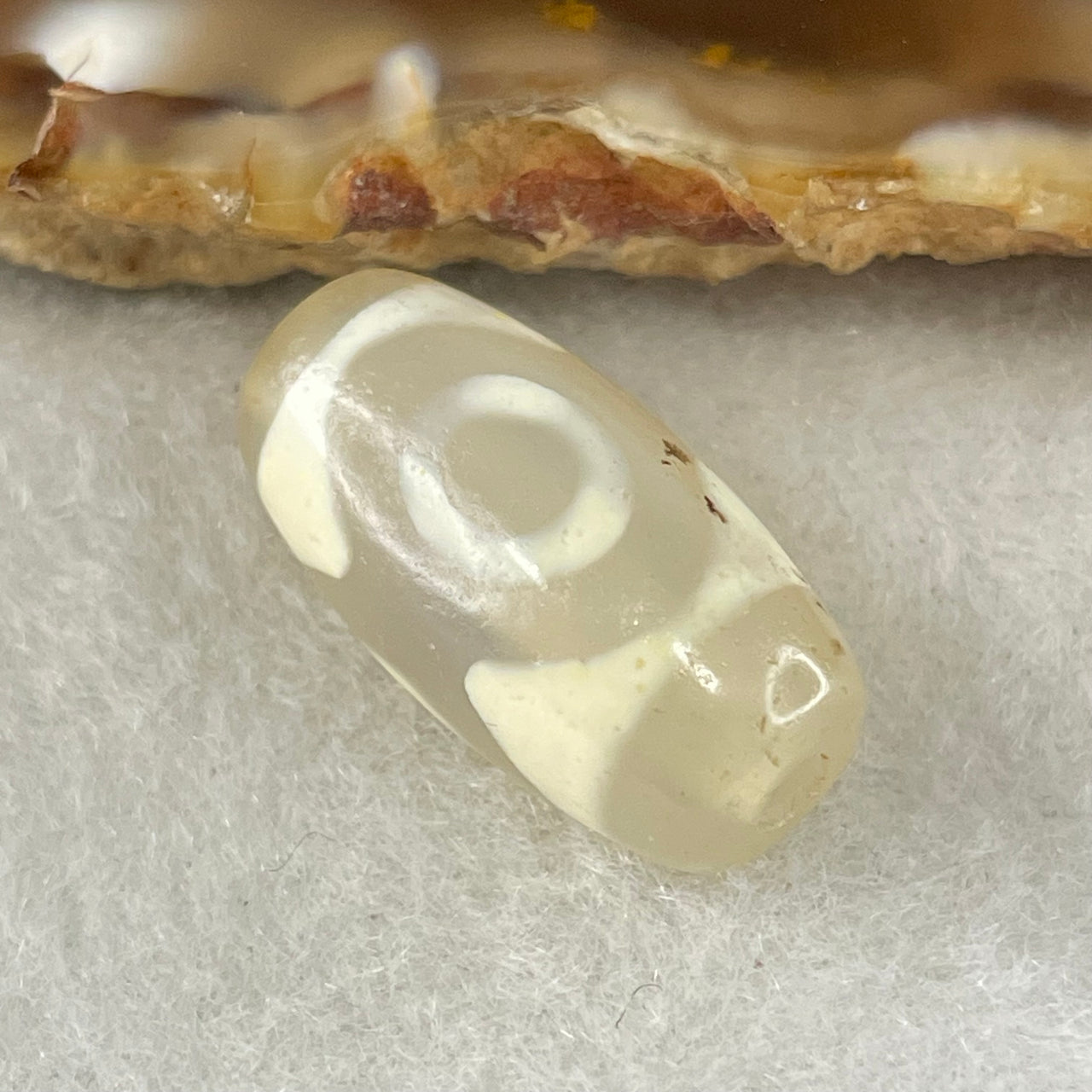 Natural Powerful Tibetan Old Oily Agate 3 Eyes Dzi Bead Heavenly Master (Tian Zhu) 三眼天诛 3.22g 20.1 by 10.4mm - Huangs Jadeite and Jewelry Pte Ltd