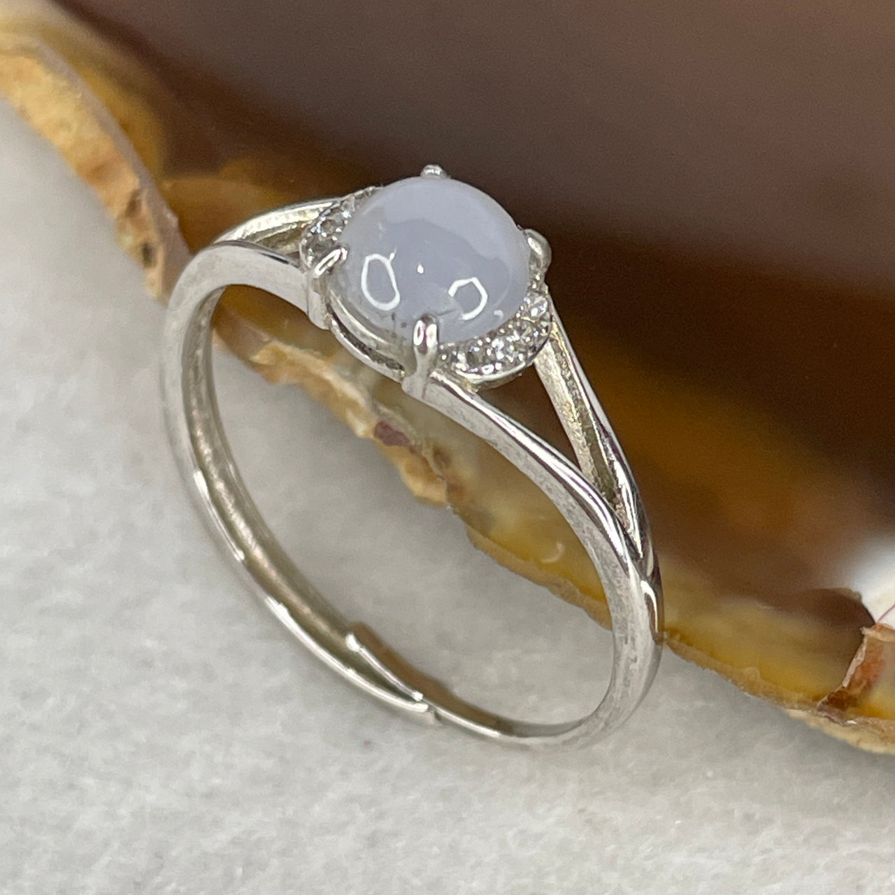 Type A Light Lavender Jadeite Cabochon Ring | Liquid-Glass Translucent Orb | Solid S925 Sterling Silver Setting | Smart Adjustable Sizing (1.68g 6.1x3.0mm)