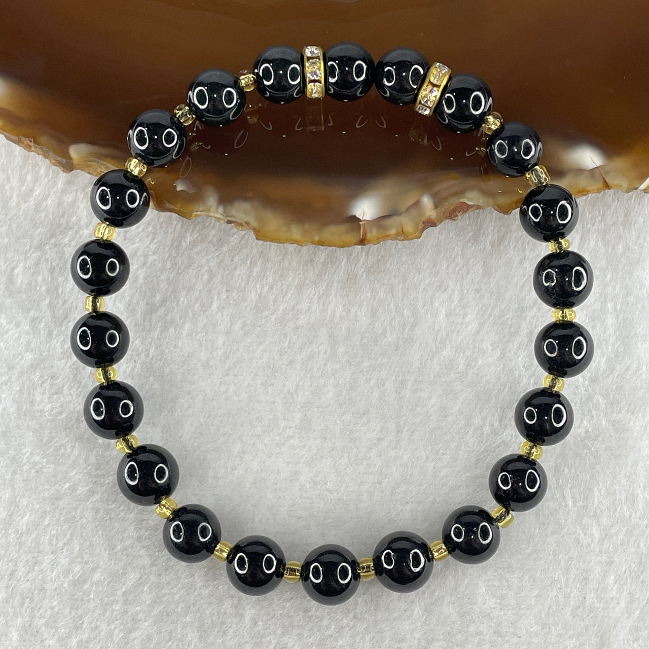 Certified Natural Type A Opaque Black Omphacite Jadeite Beads Bracelet 21.806g 18.5cm 8.5mm 22 Beads