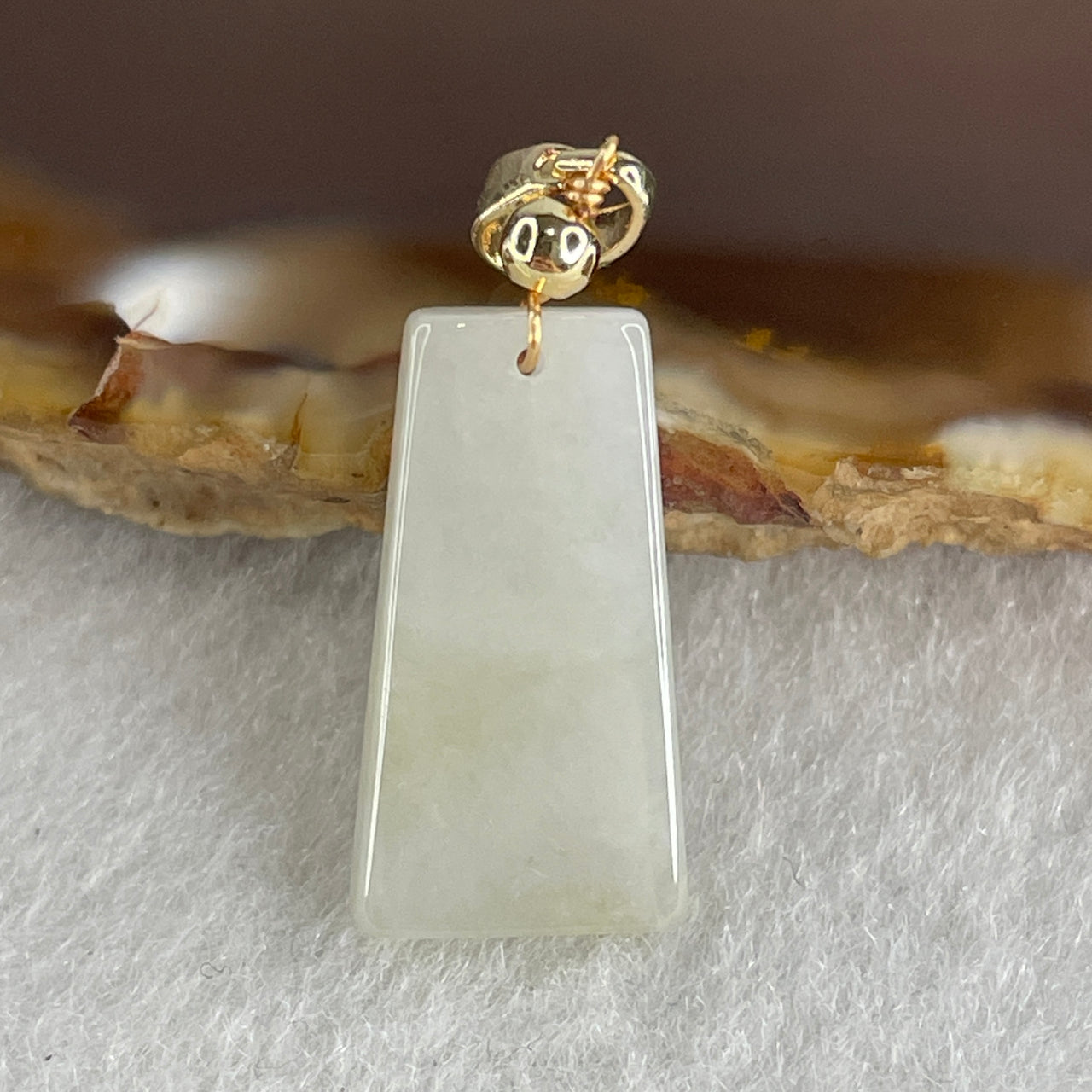 Type A Faint Green Jadeite Wu Shi Pai Pendant 1.81g 18.8 by 10.1 by 3.3mm - Huangs Jadeite and Jewelry Pte Ltd